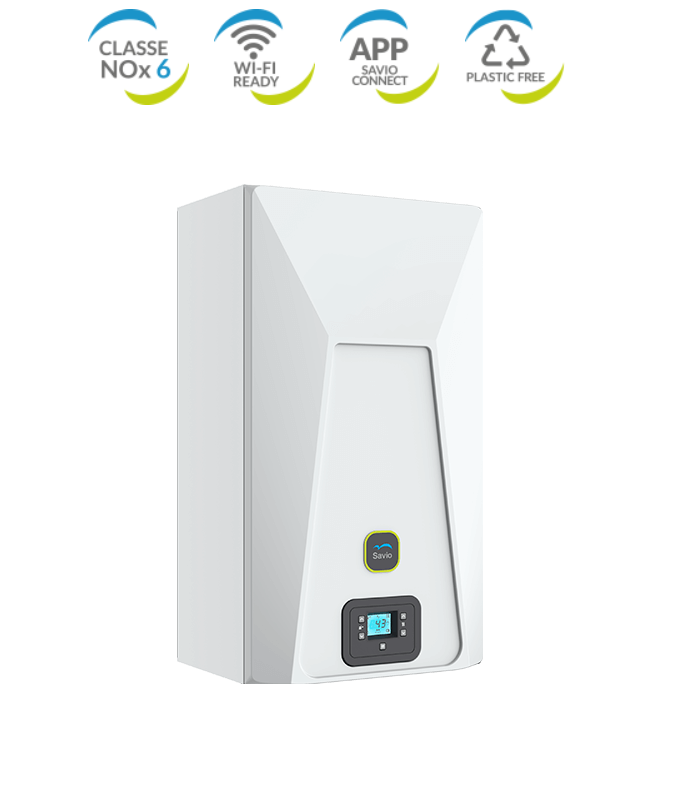 Chaudière à condensation SAVIO InoxDens Moon 25 S avec kit d'évacuation des fumées, méthane ou GPL, faible taux de NOx, compatible Wi-Fi - NOUVEAUTÉ